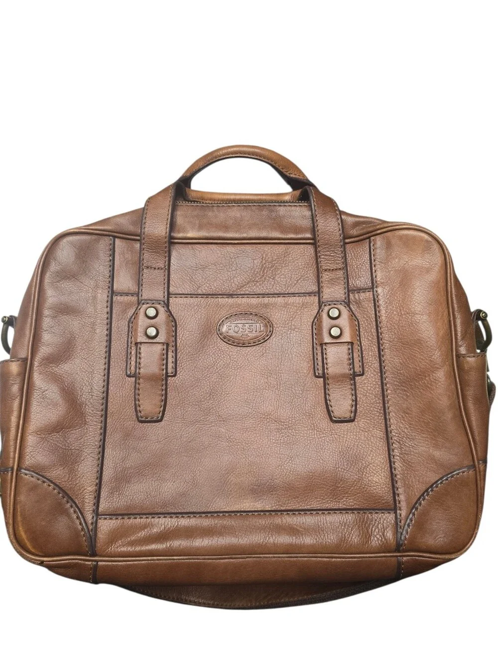 Vtg. Fossil Leather Briefcase Messenger  Computer  Adjustable Straps